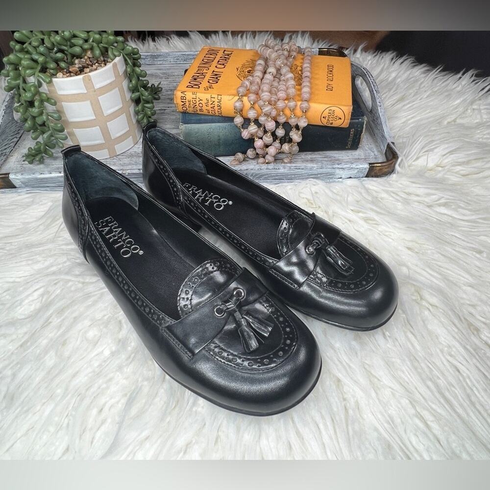 Franco Sarto | Heeled Leather Loafers | Black | Size 7.5